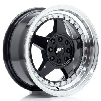 JR Wheels JR6 15×7 ET25 4×100/108 Gloss Black w/ Machined Lip