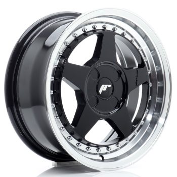 JR Wheels JR6 16×7 ET20-35 4H BLANK Gloss Black w/ Machined Lip