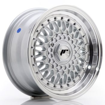 JR Wheels JR9 15×7 ET20 BLANK Silver w/ Machined Lip+Silver Rivets